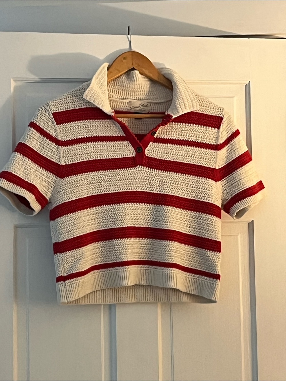 Parisian Cream & Red Striped Knit Polo